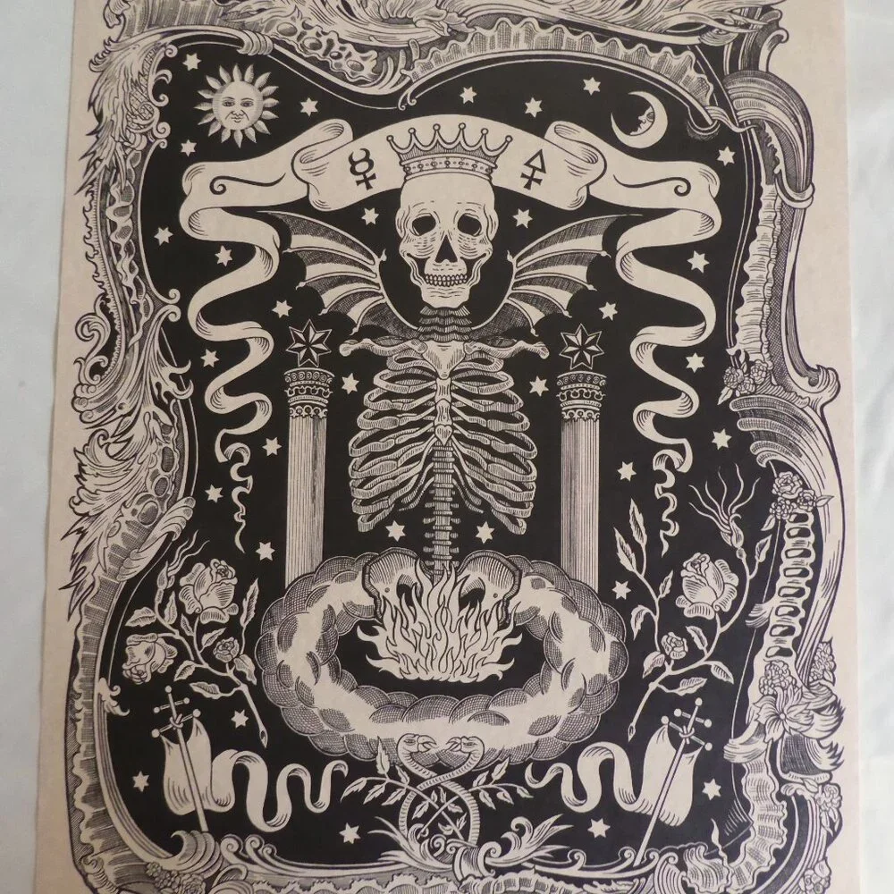 NEW 17” x 22” MADAME TALBOT ALCHEMY SKELETON OCCULT AFTERLIFE GOTHIC LITHOGRAPH - Picture 4 of 10